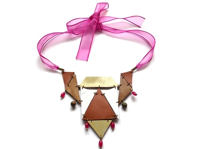 Bijuterii handmade, colier piele naturala, agate, unakit, panglica