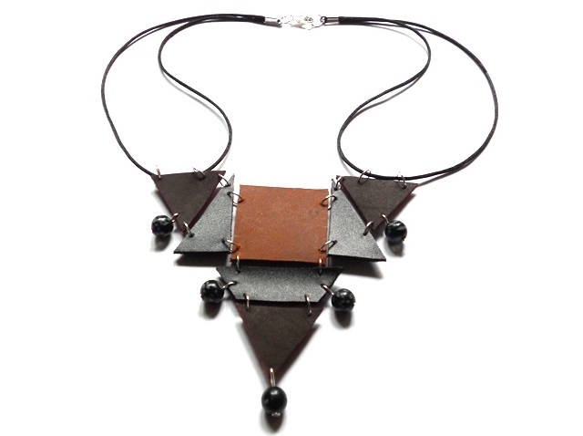 Bijuterii handmade, colier piele naturala, negru, obsidian